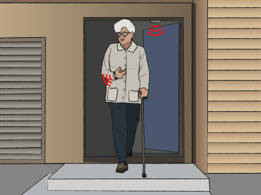 Illustration Frau mit Sock beim Verlassen der Wohnung