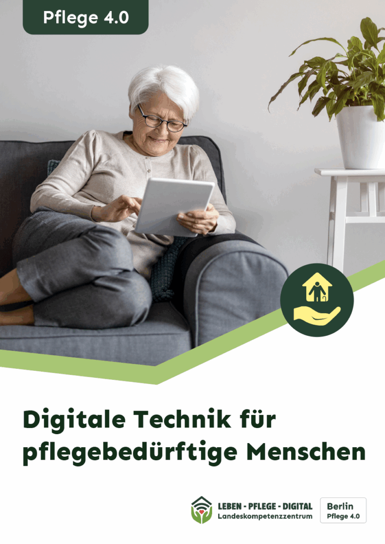 Cover von dem Flyer „Digitale Pflege für pflegebedürftige Menschen”